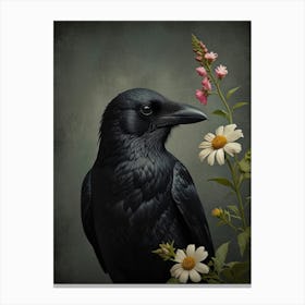 Crow with Flowers 5 Canvas Print