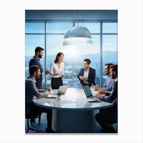 Corporate Brainstorming Session Captured In A Digital Painting Featuring A Diverse Team Of Professio (6) Canvas Print