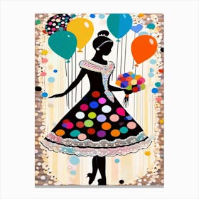 Vintage Birthday Girl With Balloons Canvas Print