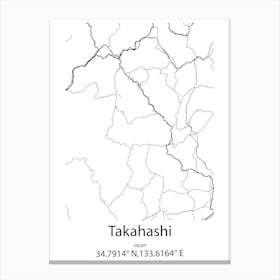 Takahashi,Japan Minimalist Map Stampe su tela