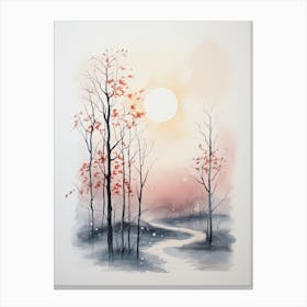 Watercolour Of A The Woods With A Moon 0 Canvas Print
