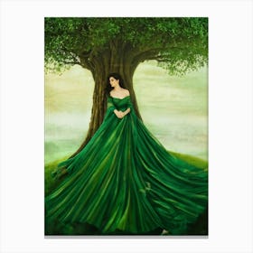 Capturing The Surreal Blend Of A Woman Amidst Nature In A Fantasy Styled Painting Her Figure Mergin Canvas Print