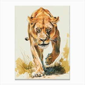 Barbary Lioness On The Prowl Illustration 4 Canvas Print