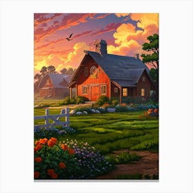 Barn At Sunset Canvas Print