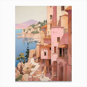 Budva Montenegro 3 Vintage Pink Travel Illustration Canvas Print