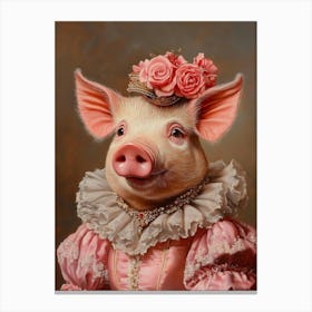 Royal Lady Pig Vintage Portrait, Victorian Animal Print, Dressed Cute Farm Animal Altered Art, Renaissance Animal , Pet Lover Gift Canvas Print