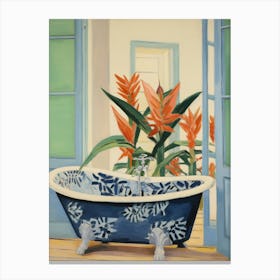 A Bathtube Full Of Bird Of Paradise In A Bathroom 1 Canvas Print