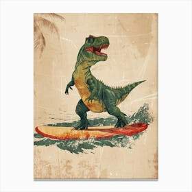 Vintage Pachycephalosaurus Dinosaur On A Surf Board  2 Canvas Print