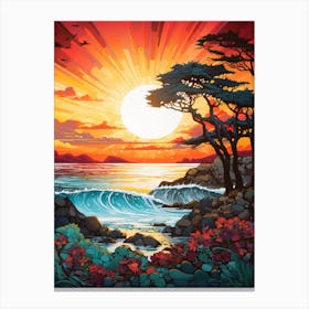 Coral Beach Australia At Sunset, Vibrant Painting 11 Canvas Print