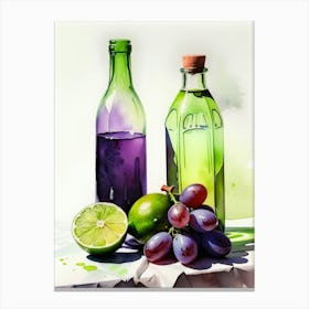 Lime and Grape near a bottle watercolor painting 8 Canvas Print
