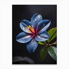 Blue Flower With Raindrops Canvas Print