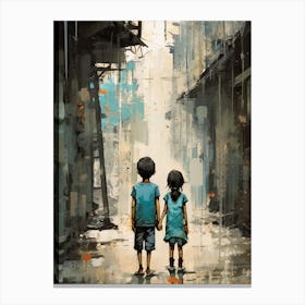 'Two Children Holding Hands' Canvas Print