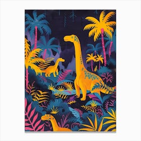 Mustard Dinosaurs In A Tropical Landscape Canvas Print