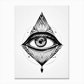 Consciousness, Symbol, Third Eye Simple Black & White Illustration 4 Canvas Print