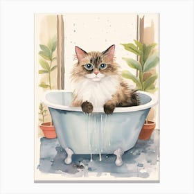 Balinese Cat In Bathtub Botanical Bathroom 2 Canvas Print