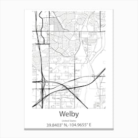 Welby,United States Minimalist Map Stampe su tela