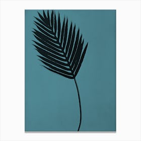 Teal black palm leaf Canvas Print