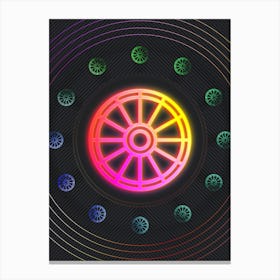 Neon Geometric Glyph in Pink and Yellow Circle Array on Black n.0241 Canvas Print