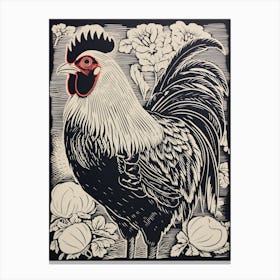 B&W Bird Linocut Chicken 7 Canvas Print