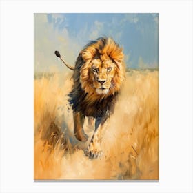 African Lion Hunting Acrylic Painting 3 Canvas Print