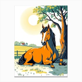 Brown Horse Under A Tree Canvas Print