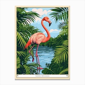 Greater Flamingo Nassau Bahamas Tropical Illustration 4 Poster Canvas Print
