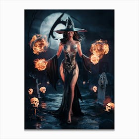 Gorgeous Evil Witch with Tattoos and Fireballs #7 Canvas Print