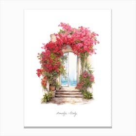 Amalfi, Italy   Mediterranean Doors Watercolour Painting 3 Poster Canvas Print