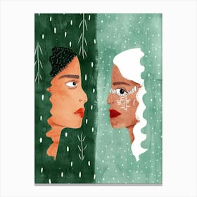 Two Women Looking At Each Other Canvas Print