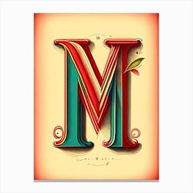 M, Letter, Alphabet Vintage Sketch 1 Canvas Print
