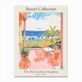 Poster Of The Ritz Carlton, Kapalua   Maui, Hawaii   Resort Collection Storybook Illustration 4 Canvas Print