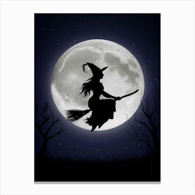 Witch Flying On A Broom Canvas Print