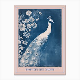 Floral White & Blue Peacock 3 Poster Canvas Print