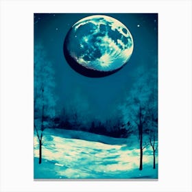 Winter Wonderland, Moon And The Snow,  Blue Hour, Postcard Aesthetic  Canvas Print