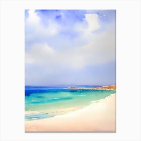 Cala Conta Beach 2, Ibiza, Spain Watercolour Canvas Print