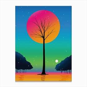 Vivid Tree Beneath A Cosmic Rainbow Sky Canvas Print