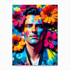 Colorful Man With Flowers On His Face Canvas Print