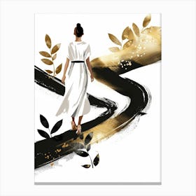 Woman Walking Down The Road Canvas Print