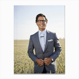 Businessman Smartly Dressed In A Grey Suit With Crisp Button Down Shirt And Jeans Stands Confident 2 1 Canvas Print