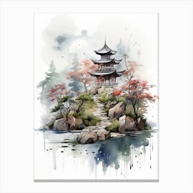 Chureito Pagoda In Yamanashi, Japanese Brush Painting, Ukiyo E, Minimal 2 Canvas Print