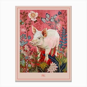 Floral Animal Painting Pig 1 Poster Canvas Print