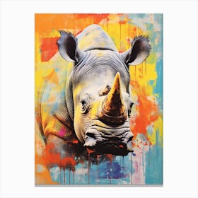 Rhino Colourful Screen Print Inspired 2 Canvas Print