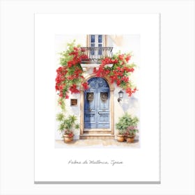 Palma De Mallorca, Spain   Mediterranean Doors Watercolour Painting 1 Poster Canvas Print