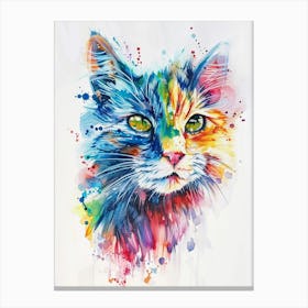 Cat Colourful Watercolour 3 Canvas Print