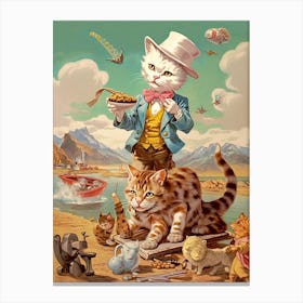 Cowboy Kittens Illustration Kitsch 4 Canvas Print