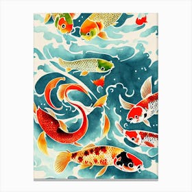 Koi Fish Vintage Graphic Watercolour Canvas Print