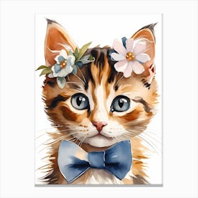 Calico Kitten Wall Art Print With Floral Crown Girls Bedroom Decor (19) Canvas Print