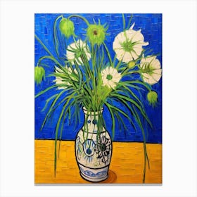 Flowers In A Vase Still Life Painting Love In A Mist Nigella 3 Canvas Print