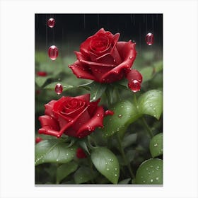 Red Roses At Rainy With Water Droplets Vertical Composition 2 Canvas Print