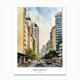 Sao Paulo Brazil Watercolour Travel Poster 4 Canvas Print